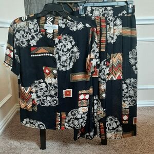 Norton McNaughton Black and Red Patterned Skirt Set